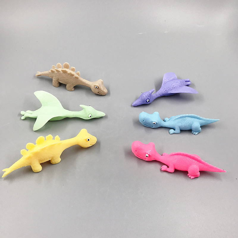 4Pcs Creative Finger Ejection Dinosaur Decompression Toy Slingshot Shooting  Target Dinosaur Pulling Fun Prank Venting Sticky Wall Toy