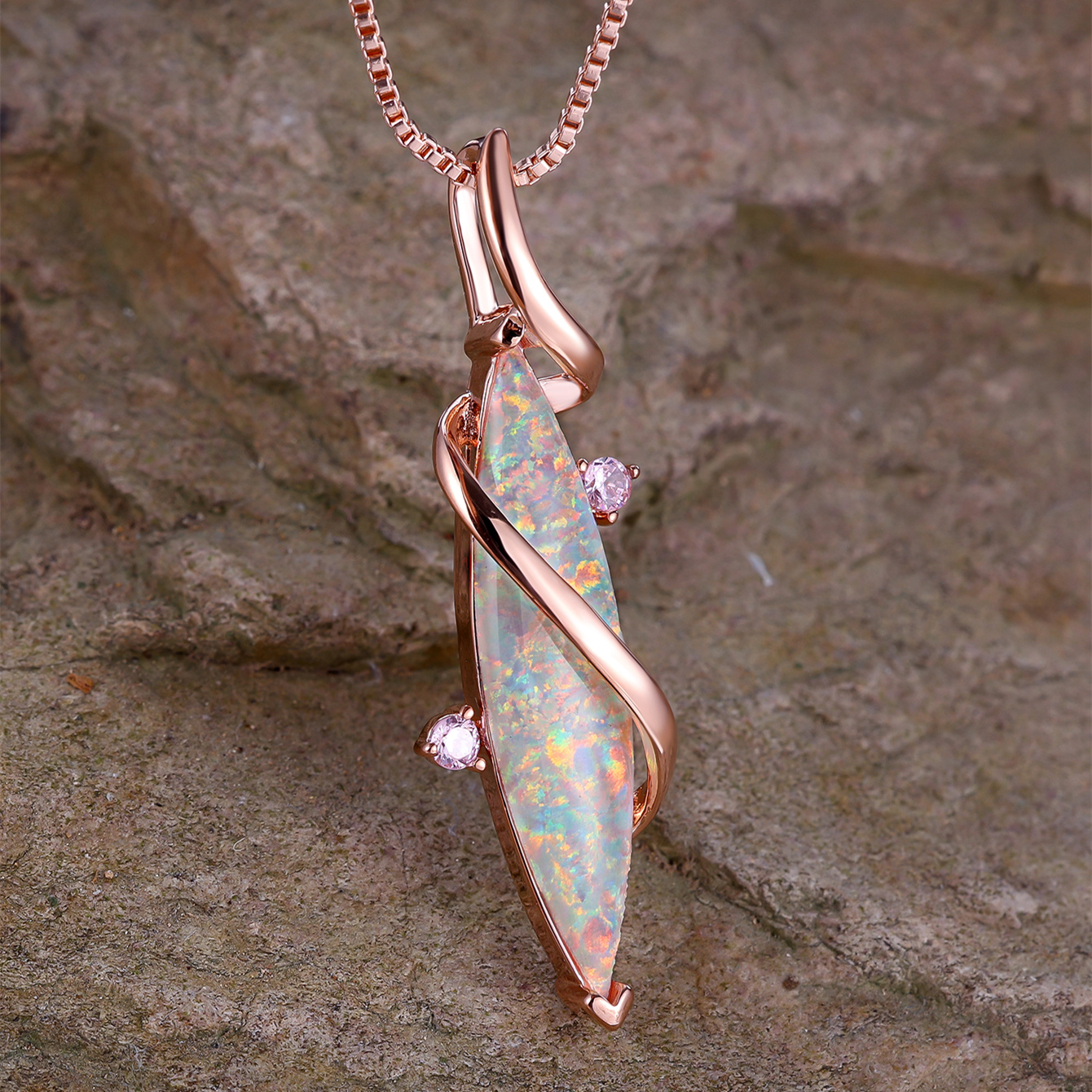 elegant rose golden opal pendant necklace women luxurious Temu