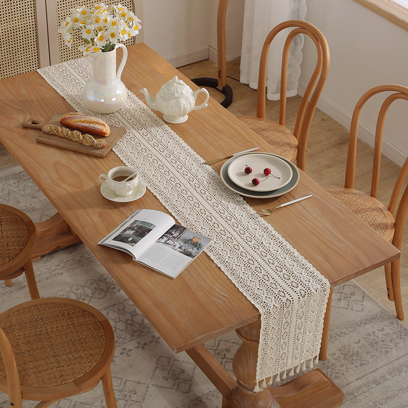 Chemin de table en macramé beige chemin de table en coton lin