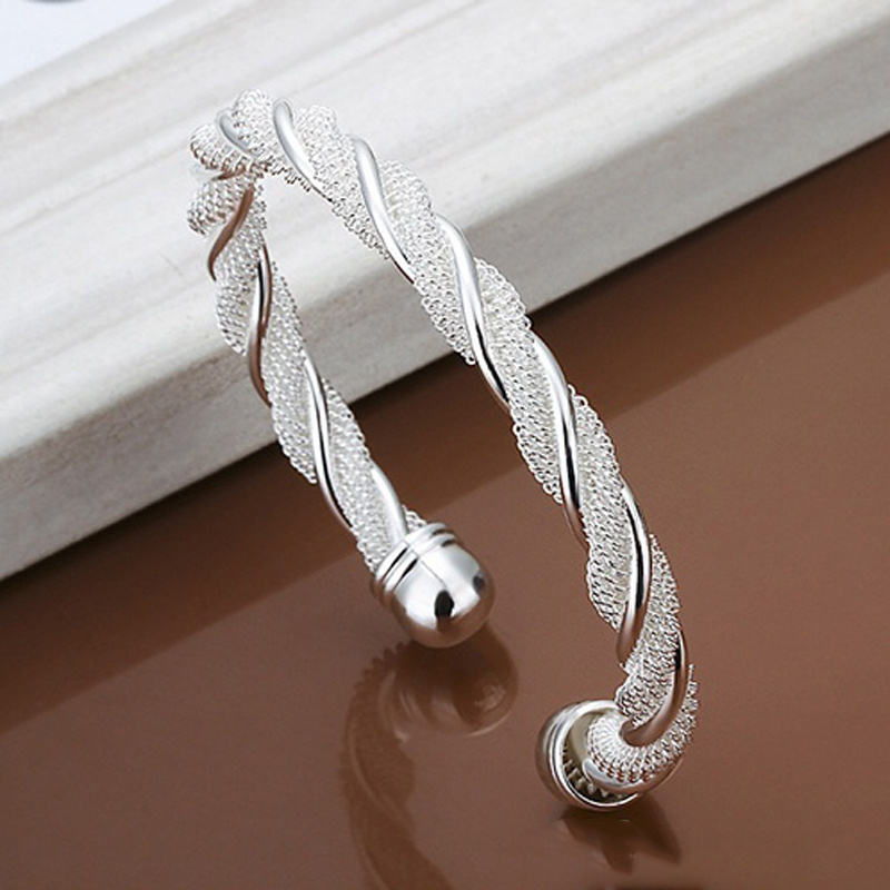 

Silver Plated Twist Net Cuff Bangle Bracelet Luxury Copper Hand Open Bangle Bracelet Jewelry