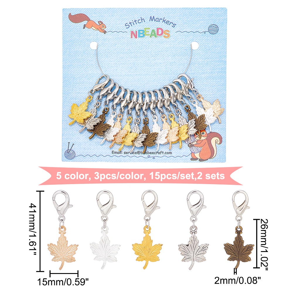 2 Sets, 30pcs, Maple Leaf Stitch Markers, 5 Colors Leaf Crochet Stitch  Marker Charms, Removable Lobster Clasp Locking Stitch Markers, For Knitting  Wea