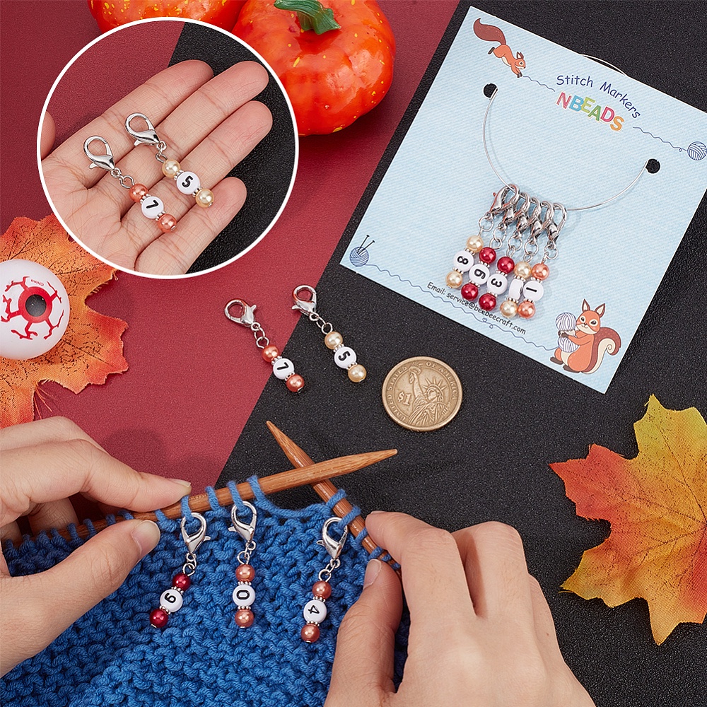 Autumn Theme Acrylic Beaded Locking Stitch Markers - Temu