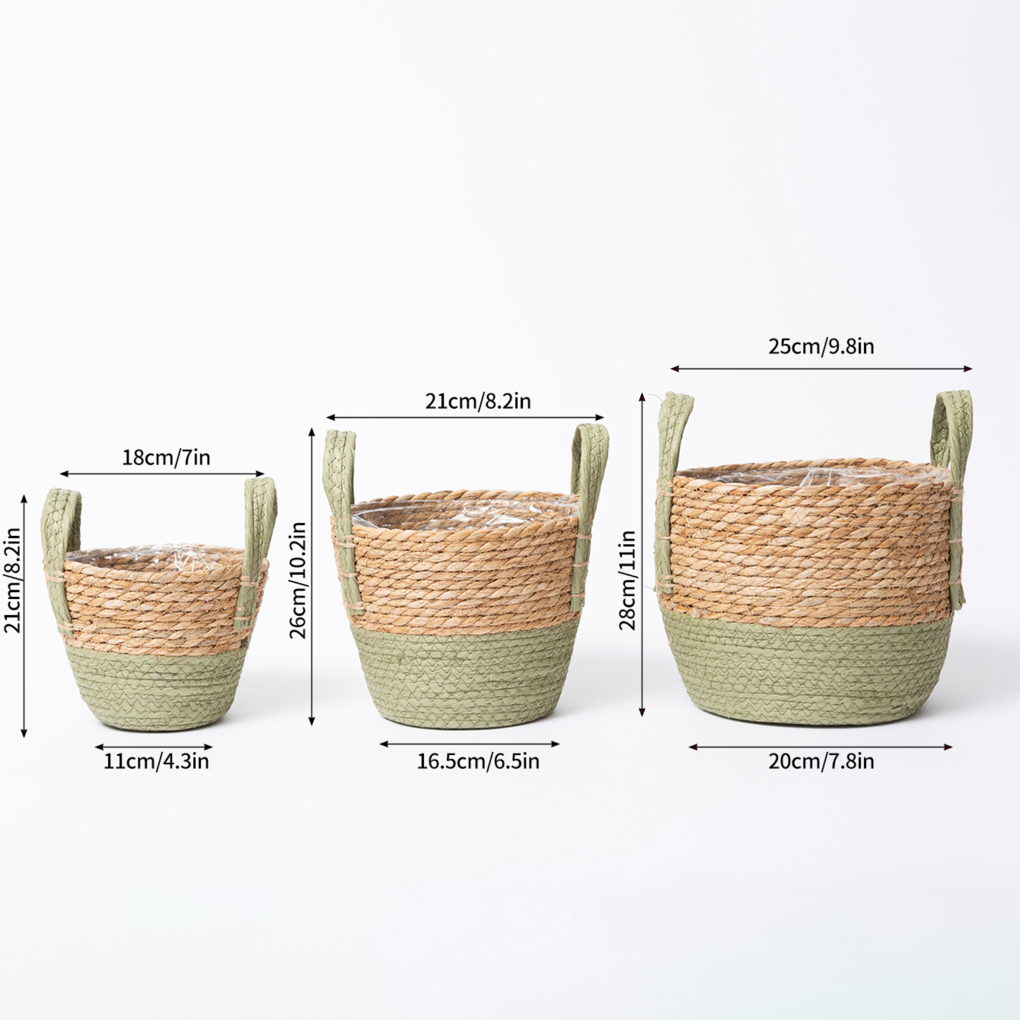 Vintiquewise QI004174.3 Straw Decorative Round Storage Basket Set of 3 with Woven Handles for The Playroom, Bedroom, and Living Room