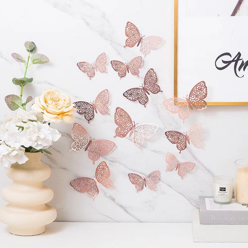 3d Rose Golden Butterfly Stickers 3d Mural Decal Wallpaper - Temu