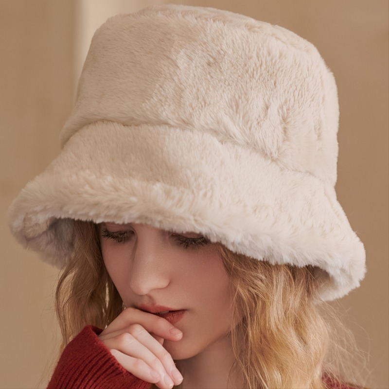 Warm Thermal Fuzzy Bucket Hat, Fashion Faux Fur Bucket Hat, Soft Plush Fisherman Fluffy Bucket Hat, Foldable Winter Hats, Christmas and New Year's