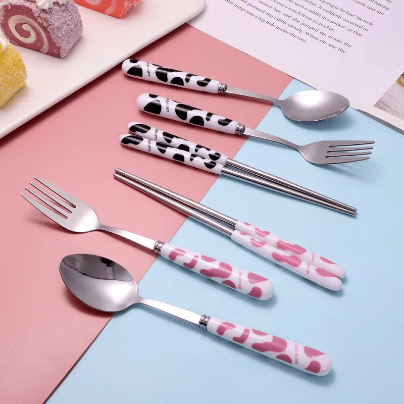 3pcs/set Stainless Steel Cutlery Set, Cute Rabbit Pattern Tableware Cutlery  Set With Storage Box For Kitchen