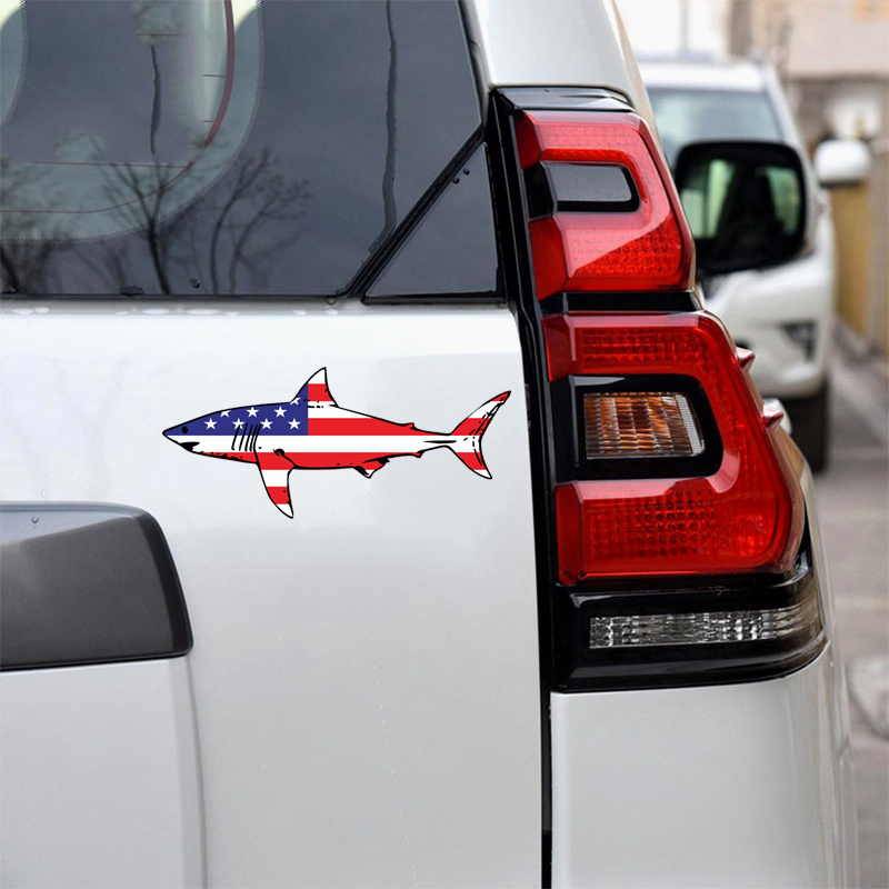 Car Sticker Hai Fisch USA Flagge Aufkleber, Angeln Stoßstange Aufkleber  Fisch Patriotische Vereinigte Auto Aufkleber Auto LKW Boot RV Tackle Box