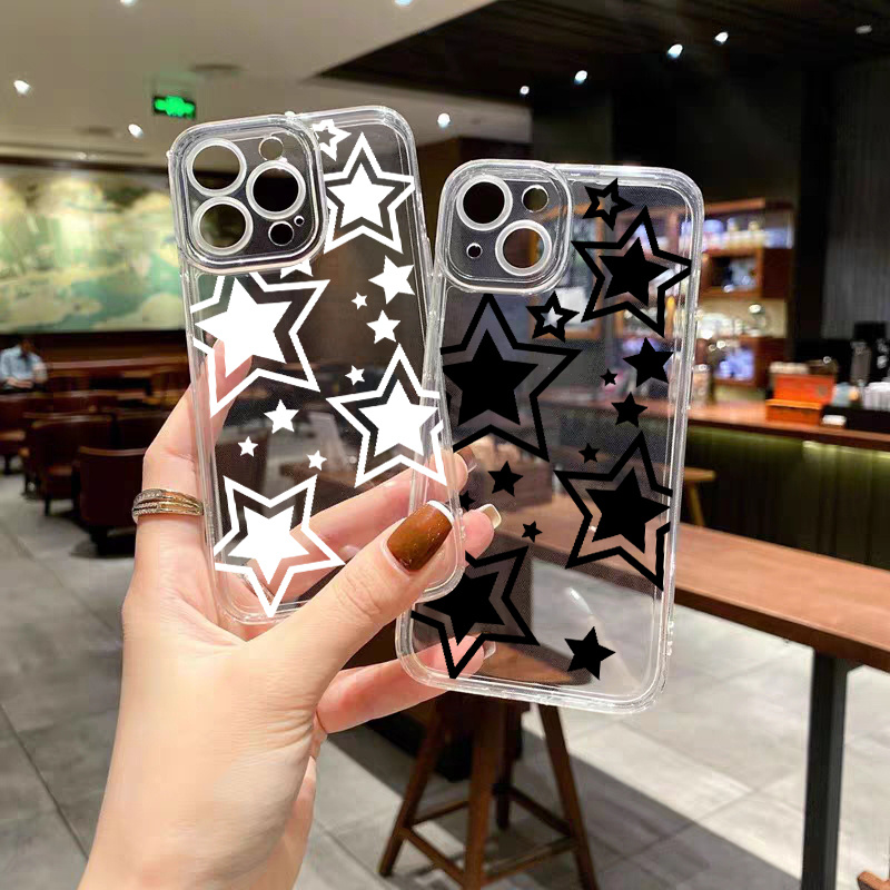 

2pcs Black And White Stars Luxury Shockproof Phone Case For Iphone 15 11 14 13 12 Pro Max Xr Xs 7 8 Plus, Car Shockproof Cases Fall Bumper Back Soft Matte Lens Protection Cover Pattern Cases