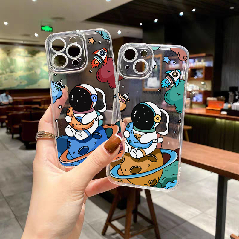 

2pcs Astronauts Graphic Printed Phone Case For Iphone 15 14 13 12 11 X Xr Xs 8 7 Mini Plus Pro Max Se, Gift For Easter Day, Christmas Halloween Deco/gift For Girlfriend, Boyfriend, Friend Or Yourself