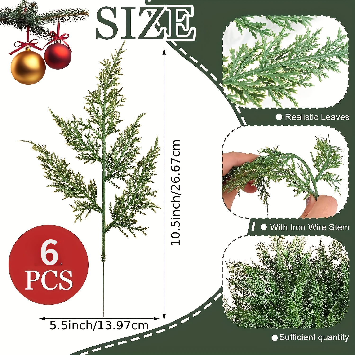 6pcs Christmas Artificial Pine Branches Faux Cedar Picks Floral Sprays  Glitter Greenery Stems Pine Needles Twig For Xmas Vase Filler Home Garland  DIY Wreath Decoration