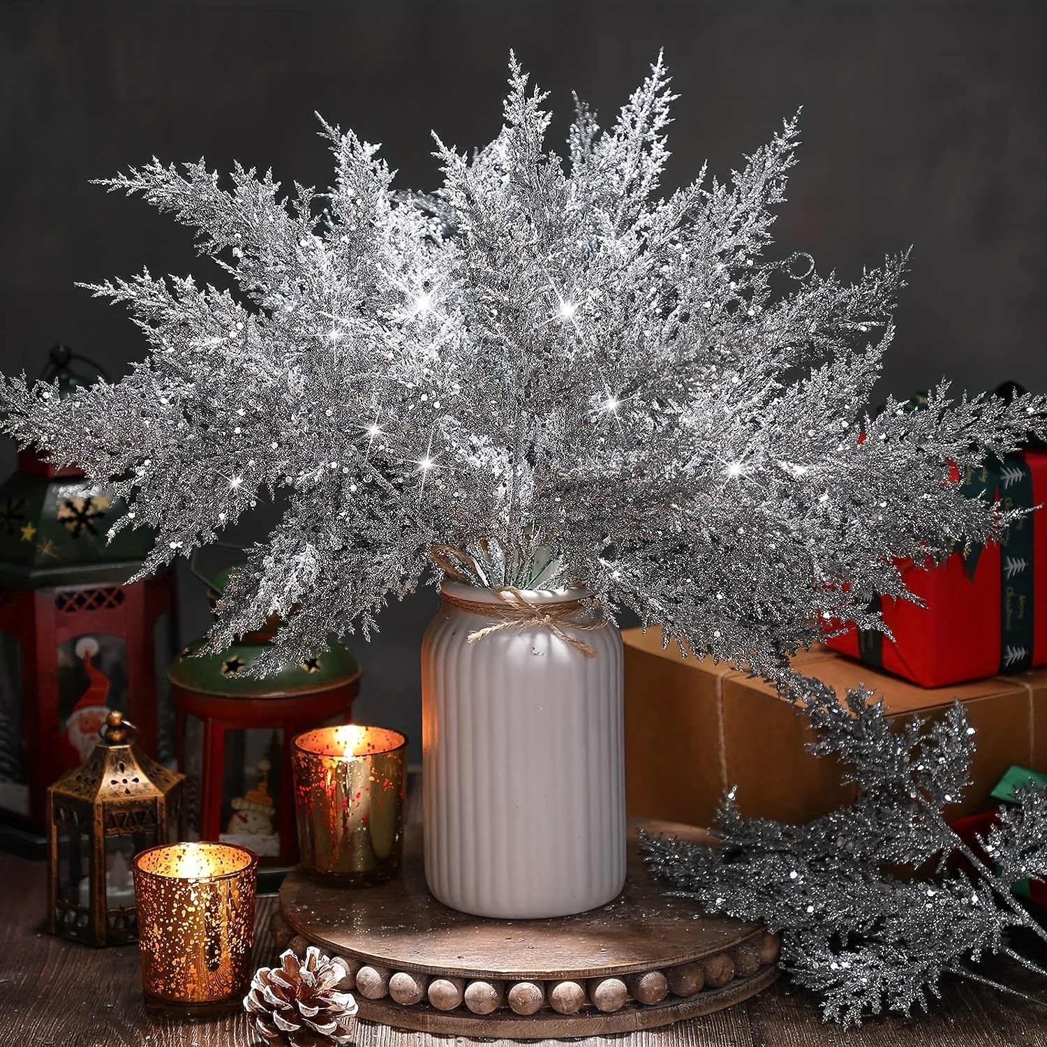 Christmas Decor Artificial Pine Branches Glitter Fake - Temu