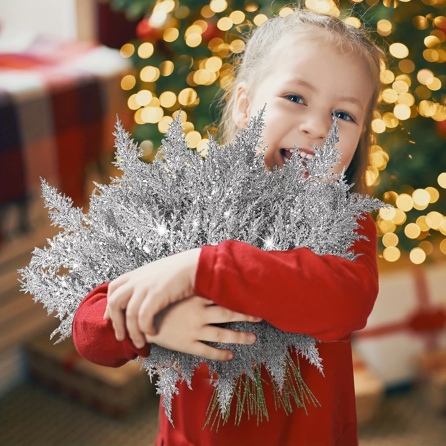 Christmas Tree Picks Sprays Glitter Artificial Pine Leaves - Temu