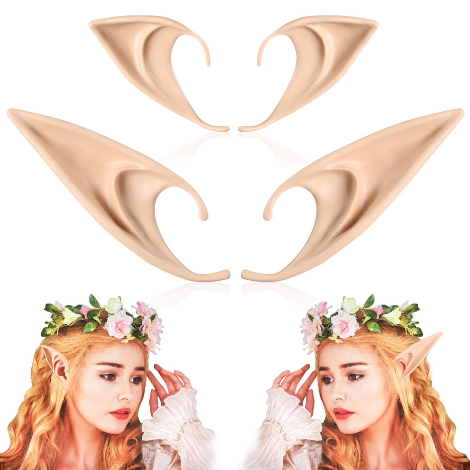 

2 Pairs Of Elf Ears - Mid To Long Role-playing Elf Ears With Soft Pointed Tips For Anime Party Attire, Makeup, Camouflage Accessories, Halloween Elf Vampire Elf Ears