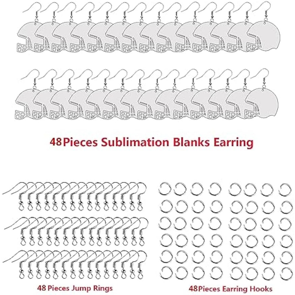 48 Pcs Sublimation Earring Blanks Bulk MDF for Sublimation Football Earrings Double-Sided with Earring Hooks (Football), White