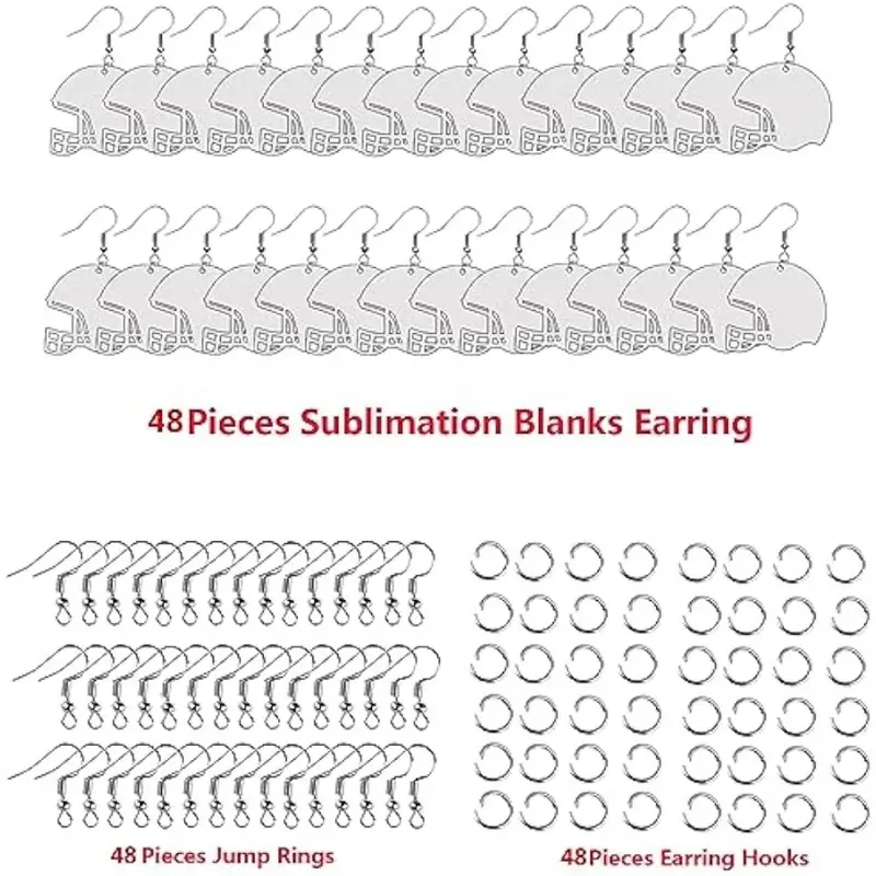 AiDiYGECO 48 Pcs Sublimation Earring Blanks Bulk MDF for Sublimation Football Earrings Double-Sided with Earring Hooks and Jump Rings Sublimation