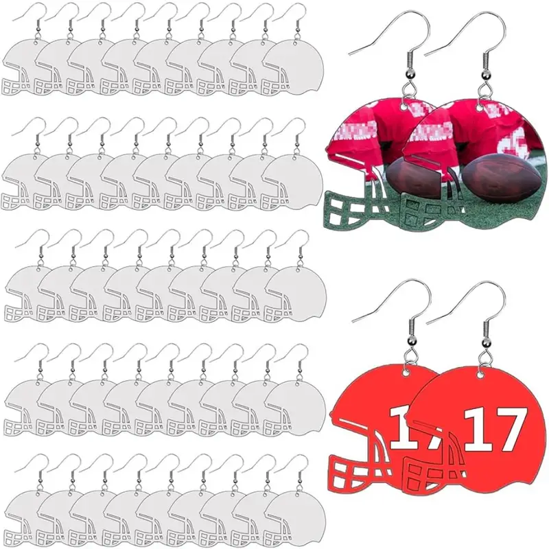 48pcs Sublimation Earring Blanks Bulk MDF For Sublimation Football Earrings  Double-Sided With Earring Hooks And Jump Rings Sublimation Earrings (Helme