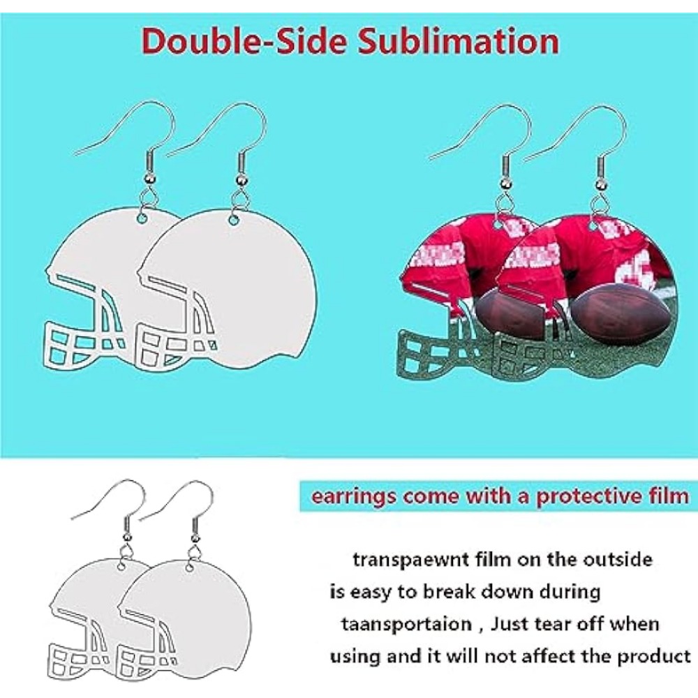 48 PCS Sublimation Earring Blanks Bulk MDF for Sublimation Football  Earrings Double-Sided with Earring Hooks (Football) 