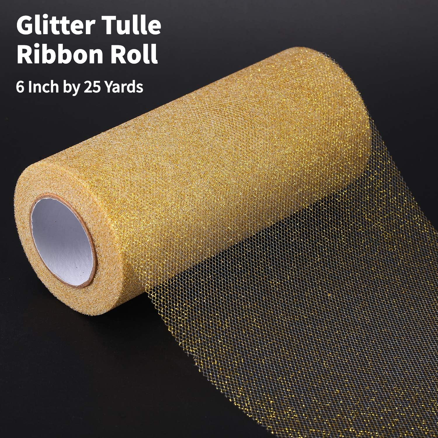 Gold Glitter Tulle Rolls, 6 Inch by 25 Yards Sparkle Fabric Ribbon for DIY  Tutu Skirt Sewing Bow Wedding Decorations Craft Supplies