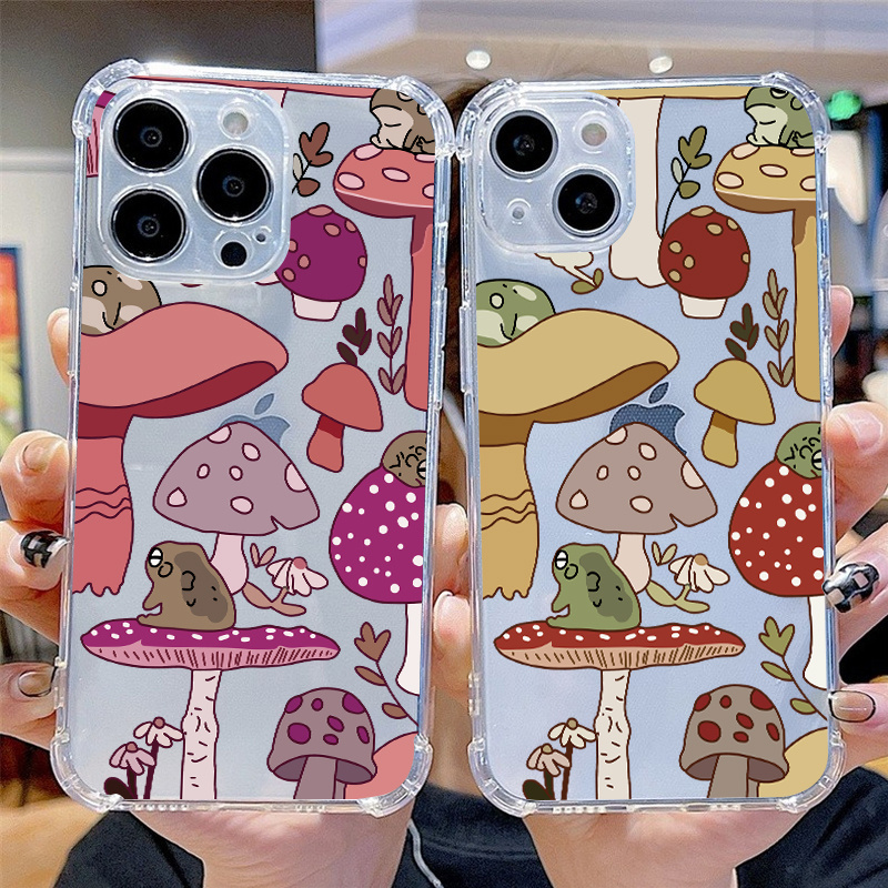 Cute Mushroom Clear Case iPhone 14 Pro iPhone 13 11 Pro Bumper 