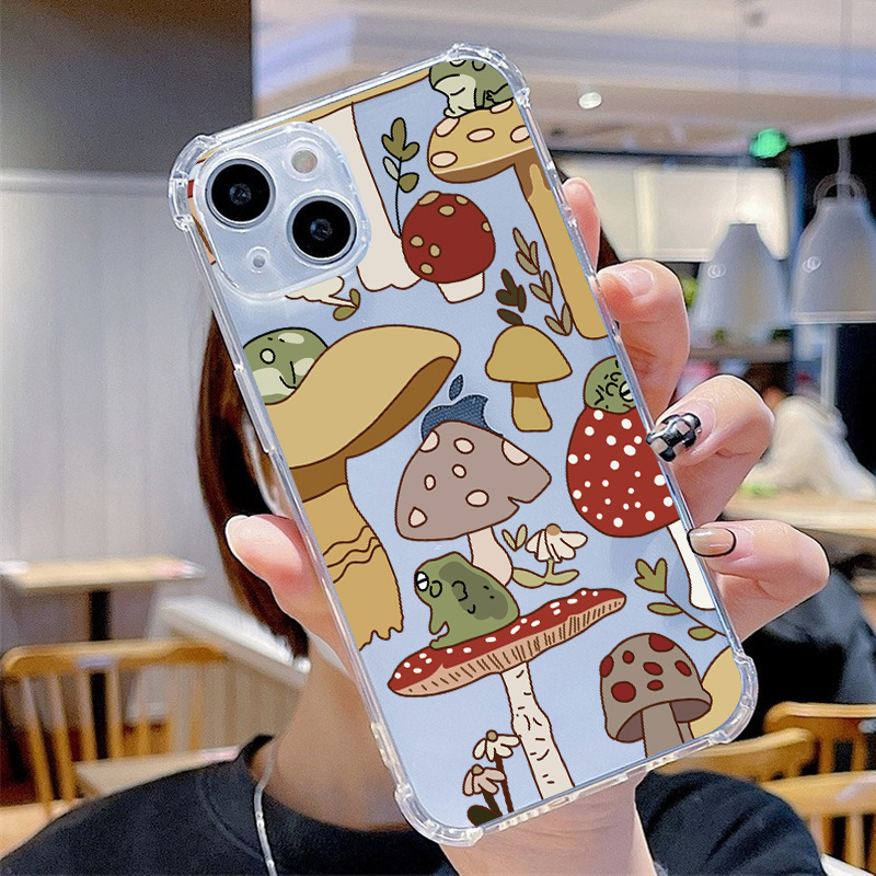 Cute Mushroom Clear Case iPhone 14 Pro iPhone 13 11 Pro Bumper 