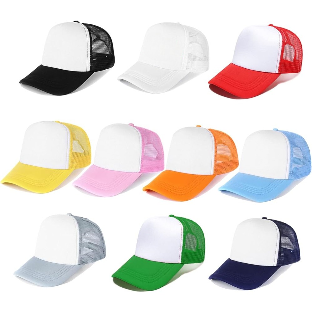 

10pcs Unisex Sublimation Blank Mesh Baseball Cap Polyester Mesh Trucker Hat For Men And Women