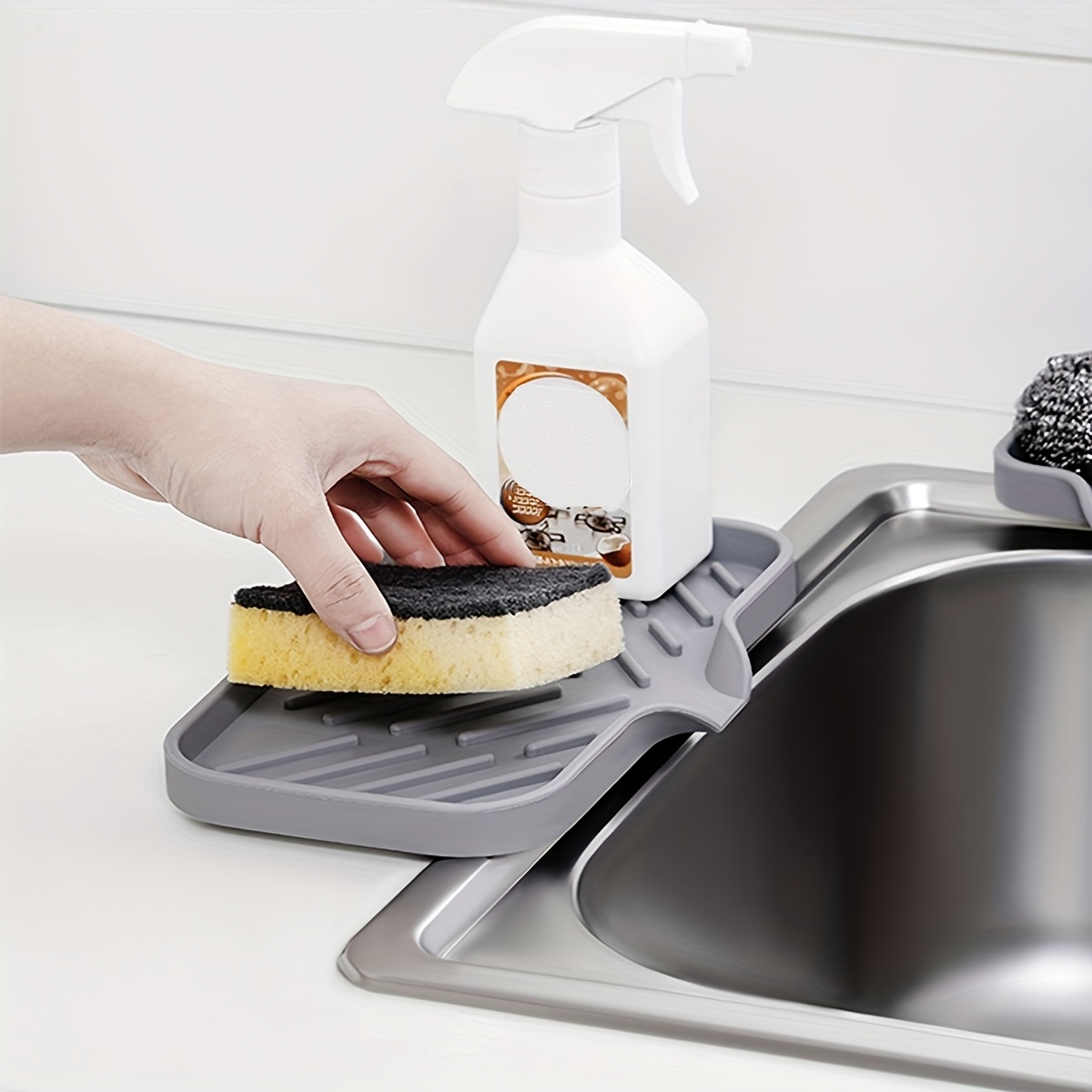 2pcs Silicone Sponge Holder For Kitchen Sink, Soap Dispenser Holder,  Multi-purpose Sink Organization Tray For Kitchen Bathroom