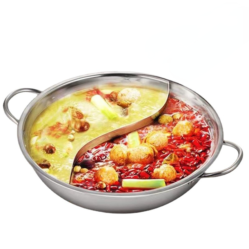 2 In 1 Stainless Steel with Cover Induction Cooker Chinese Hot Pot Kitchen  Cooking Pan Cookware Divided Hotpot 30CM DIVIDED HOT POT 