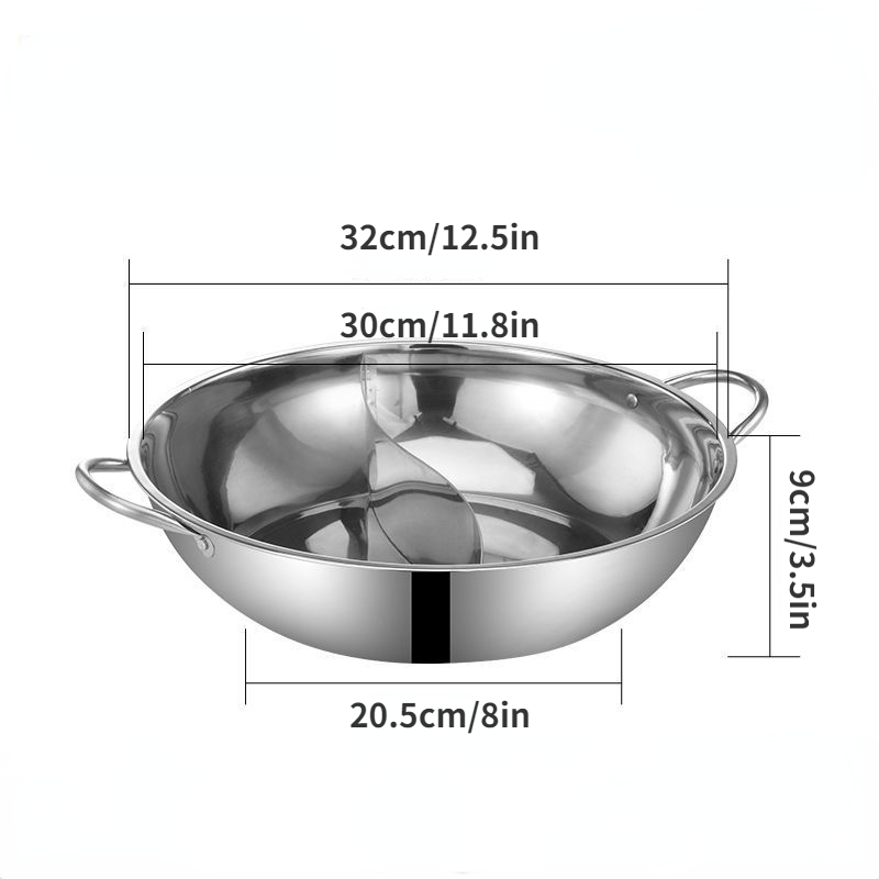 Yzakka Stainless Steel Shabu Shabu Hot Pot Pot with Divider for Induction  Cooktop Gas Stove (30cm
