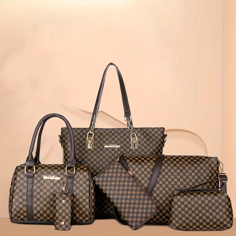 

6pcs Tote Bag Clutch Purse Set, Pu Leather Shoulder Bag, Casual Versatile Commuter Bag