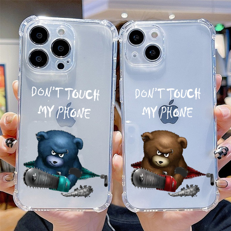 

2pcs Bear With Chainsaw Graphic Luxury Shockproof Phone Case For Iphone 15 14 13 12 11 Pro Max X Xr Xs 7 8 Plus Silicone Bumper Transparent Hard Back Soft Cover Fall Phone Cases