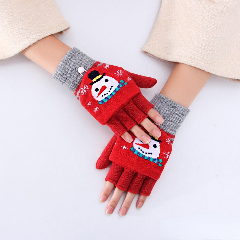 Cute Cartoon Snowman Knit Gloves Short Plus Velvet Warm Elastic Plush Gloves  Autumn Winter Coldproof Warm Touch Screen Gloves - Temu United Arab Emirates