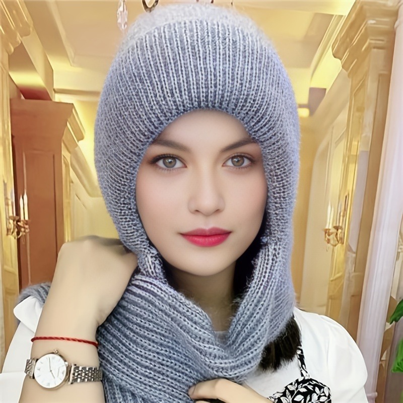 Solid Color One-piece Knit Hat Scarf, Windproof & Coldproof Winter