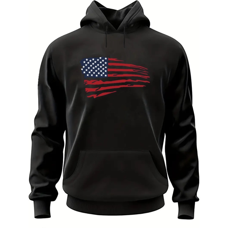 

Men's Long Sleeve Flag Pattern Print, Hoodies Street Casual Sports And Fashionable With Kangaroo Pocket Sweatshirt, Suitable For Outdoor Sports, For Autumn And Winter, Fashionable And