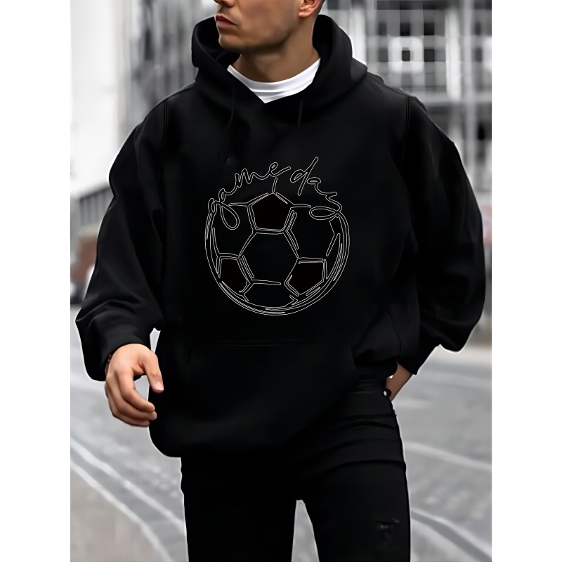 

Men's Long Sleeve Soccer Ball Pattern Print, Hoodies Street Casual Sports And Fashionable With Kangaroo Pocket Sweatshirt, Suitable For Outdoor Sports, For Autumn And Winter, Fashionable And Versatile