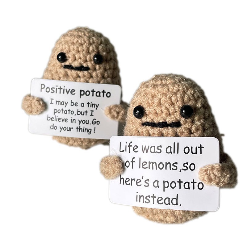 Mini Funny Positive Potato, 3 inch Knitted Potato Toy with Positive Card  Creative Cute Wool Inspirational Potato Crochet Doll Cheer Up Gifts for