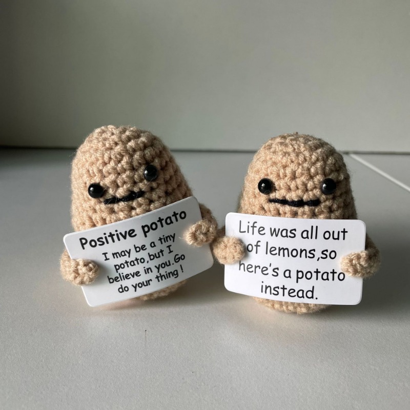 Positive Potato Handmade Crochet Potato Plush with Inspiring Card Funny  Gifts