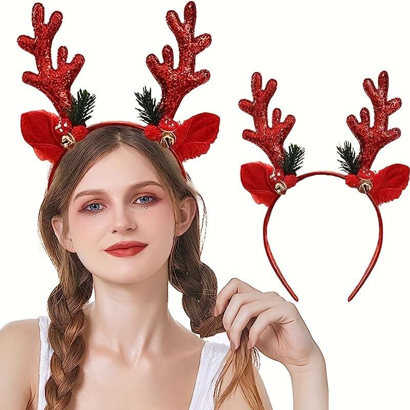 Christmas Antlers Bell Headband Shimmering Cute Head Hoop - Temu