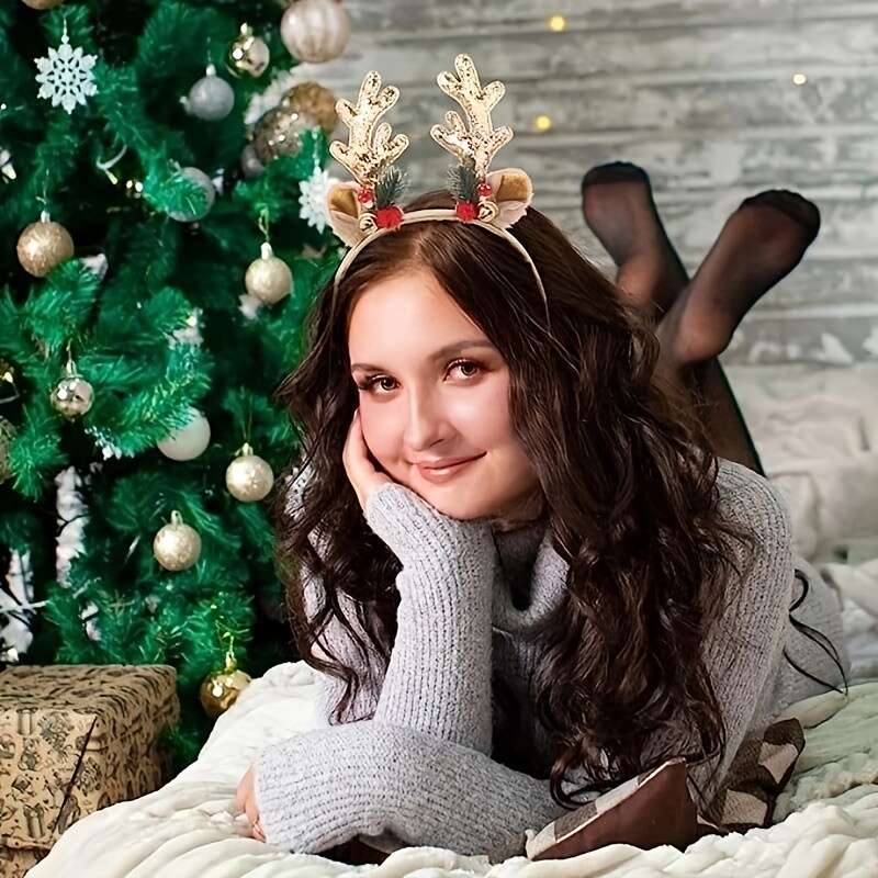 Christmas Antlers Bell Headband Shimmering Cute Head Hoop - Temu