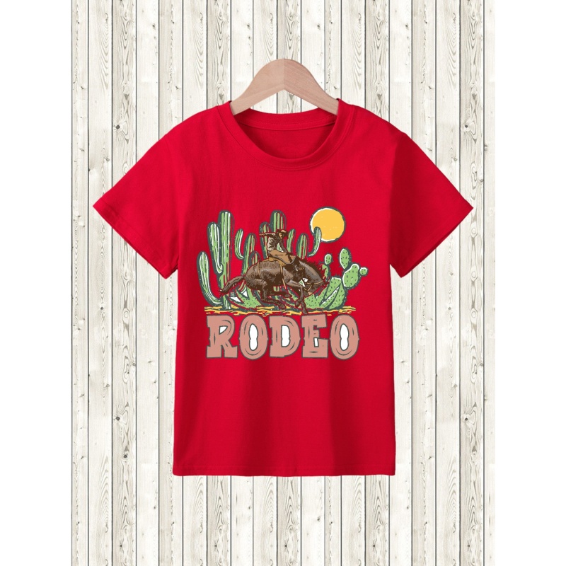 

Western Cowboy Print Boys Meaningful T-shirt, Cool, Versatile & Smart Short Sleeve Tee For Toddler Kids, Gift Idea