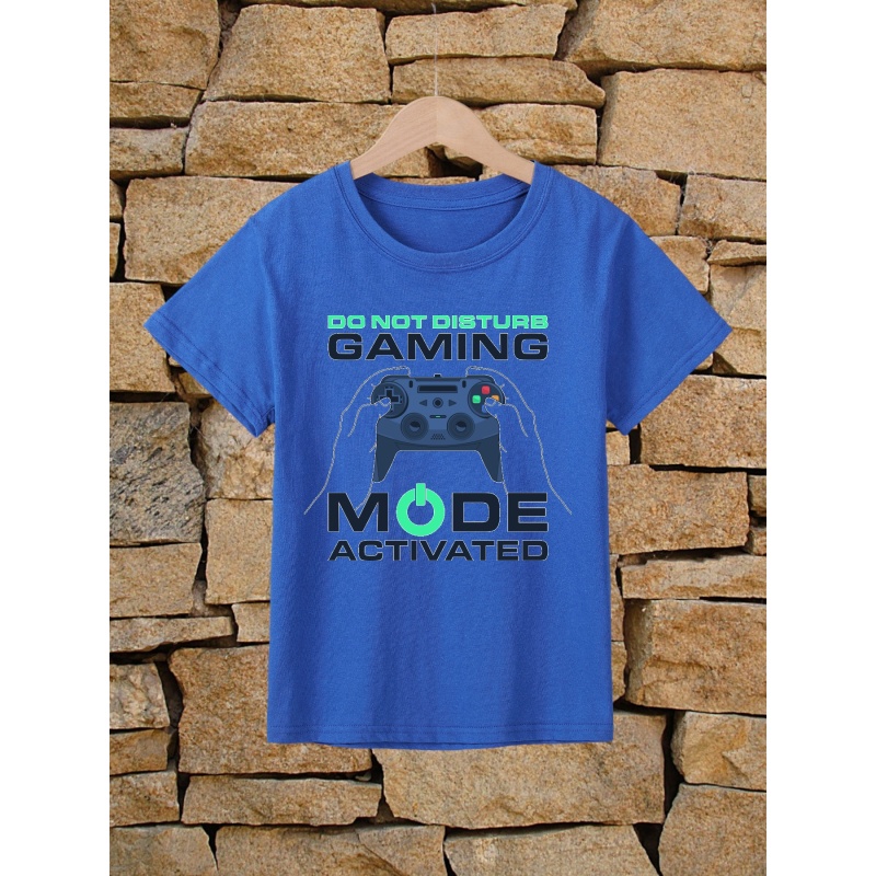 

Gaming Mode Activated Letter Print Boys Meaningful T-shirt, Cool, Versatile & Smart Short Sleeve Tee For Toddler Kids, Gift Idea