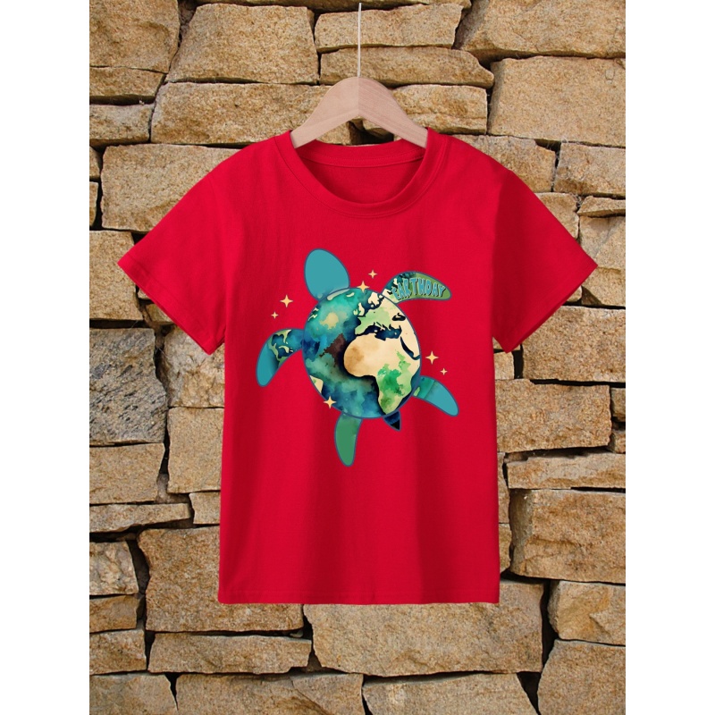 

Cartoon Turtle Print Boys Meaningful T-shirt, Cool, Versatile & Smart Short Sleeve Tee For Toddler Kids, Gift Idea