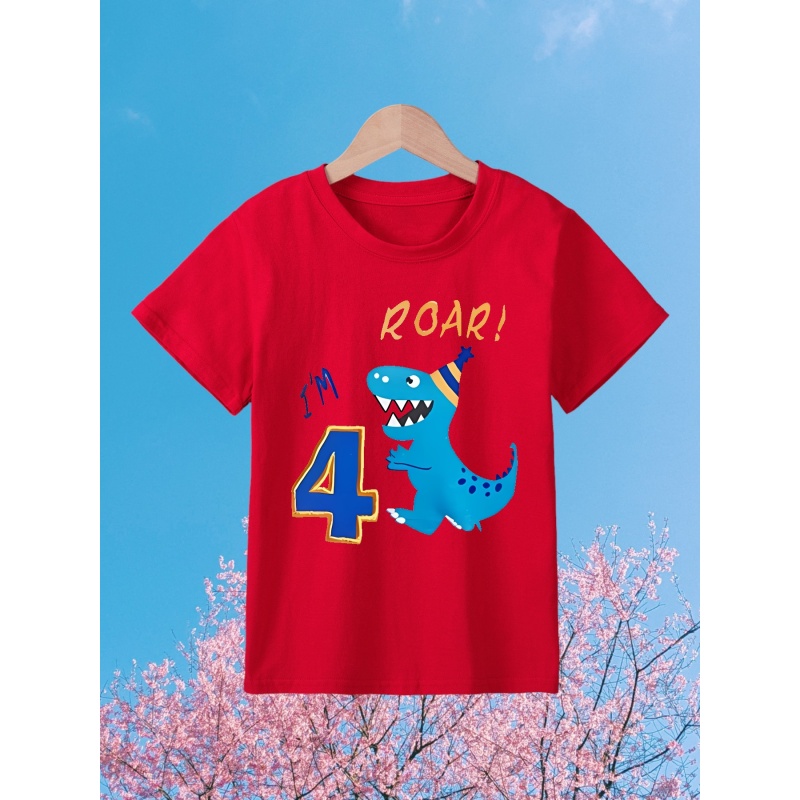 

Cartoon Dinosaur Print 4th Birthday T-shirts For Boys - Cool, Lightweight And Comfy Summer Clothes!