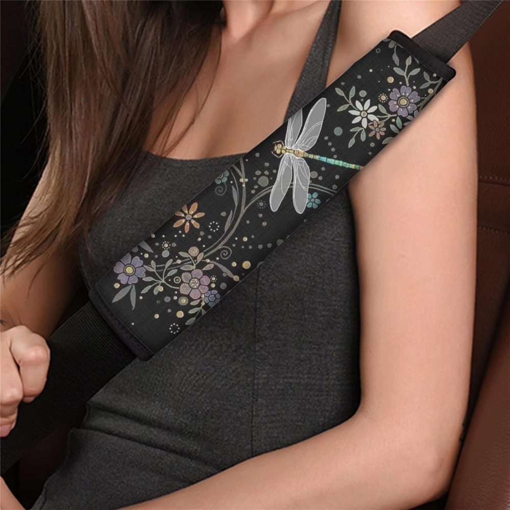 

1pc Flower Dragonfly Print Car Comfort Seat Belt Cover, Auto Shoulder Seatbelt Pads Cover For Adults, Vehicle Accessories