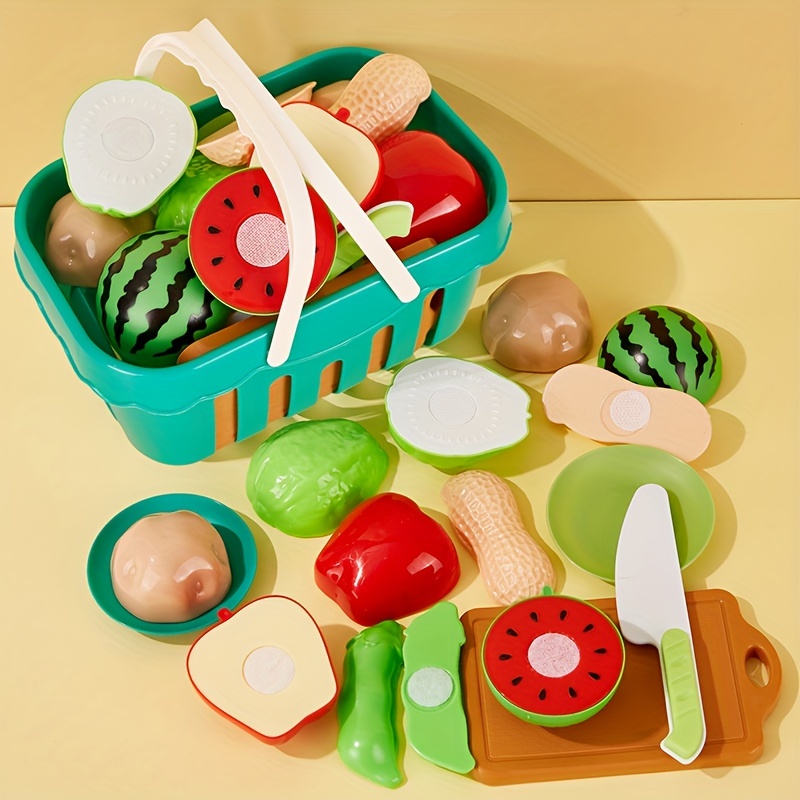 Juego de 100 piezas de comida de corte para cocina infantil, cesta de  almacenamiento con juguete de verduras y frutas para niños pequeños,  accesorios