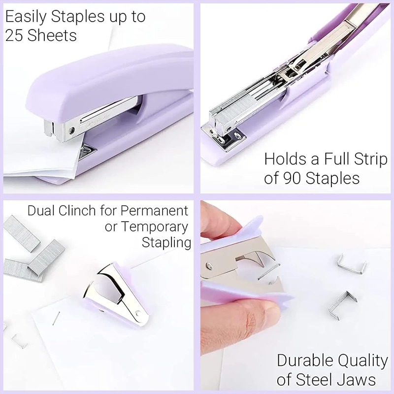 Pastel Purple Lilac Desk Stationery Stapler, Hole Punch, Tape Dispenser 