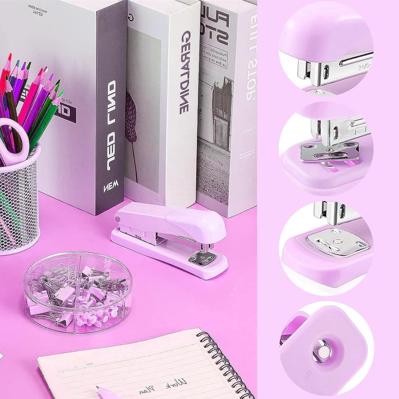 Kit d'accessoires de bureau or rose - Ensemble d'accessoires de bureau,  règle, ciseaux, agrafeuse, distributeur de ruban adhésif, ôte-agrafes,  pinces