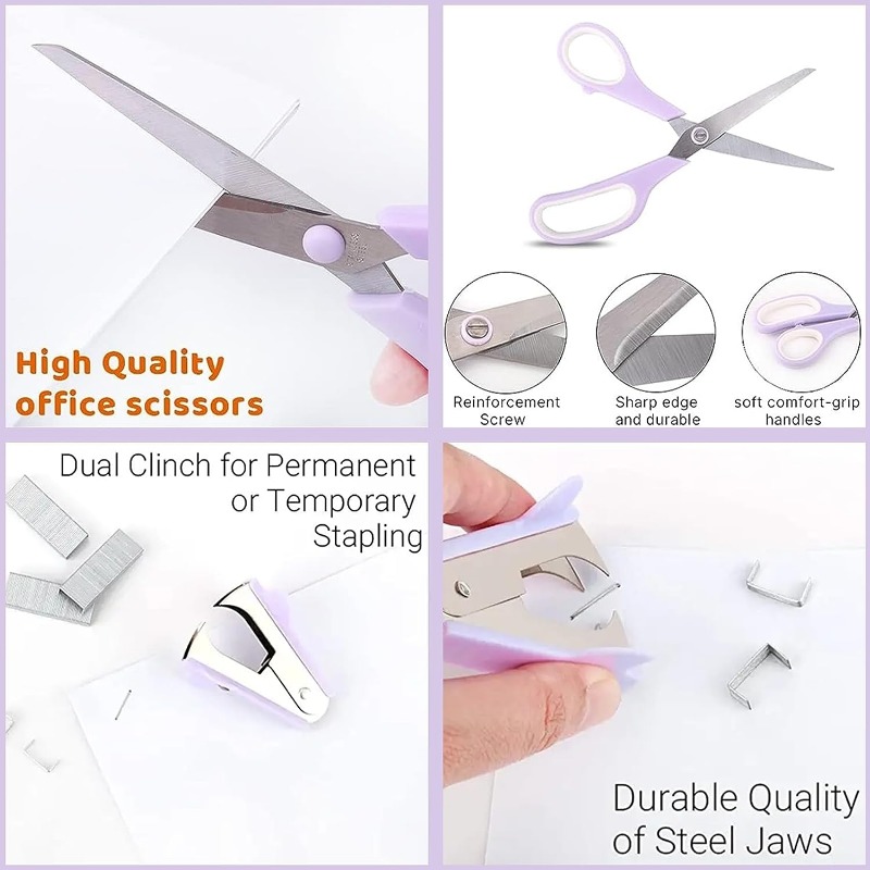 Purple Desk Accessories Set, Purple Gifts Office Supplies Kit Stapler and  Tape Dispenser Set with Staple Remover 1000 Staples Pen Holder Office Gift
