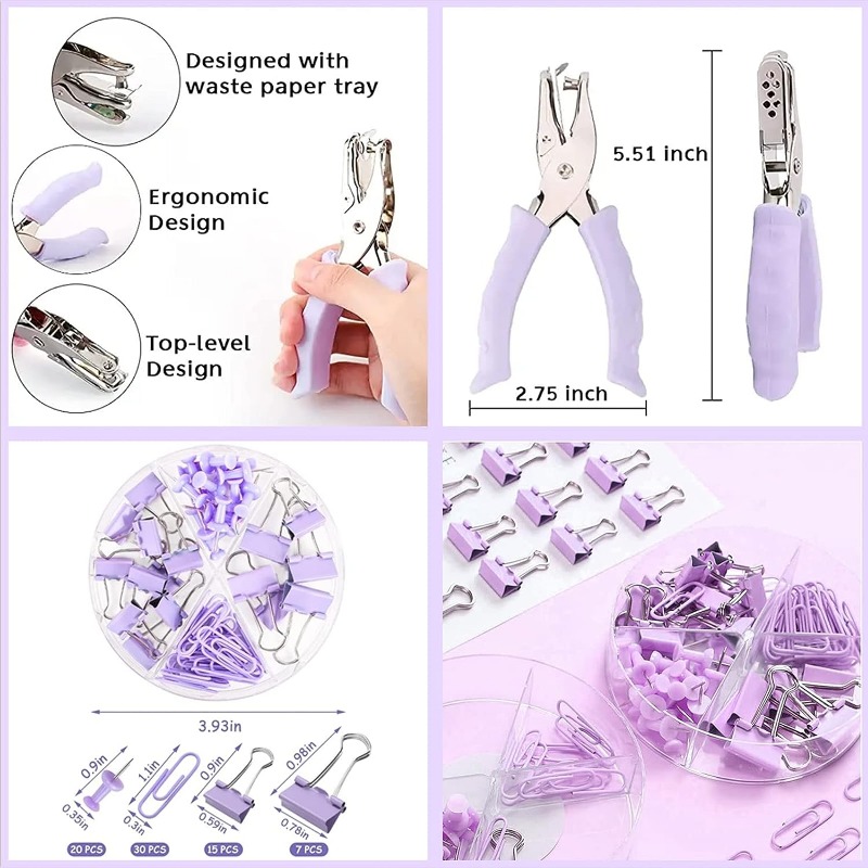 Purple Stapler, Purple Staples, and Purple Tape Dispenser Set