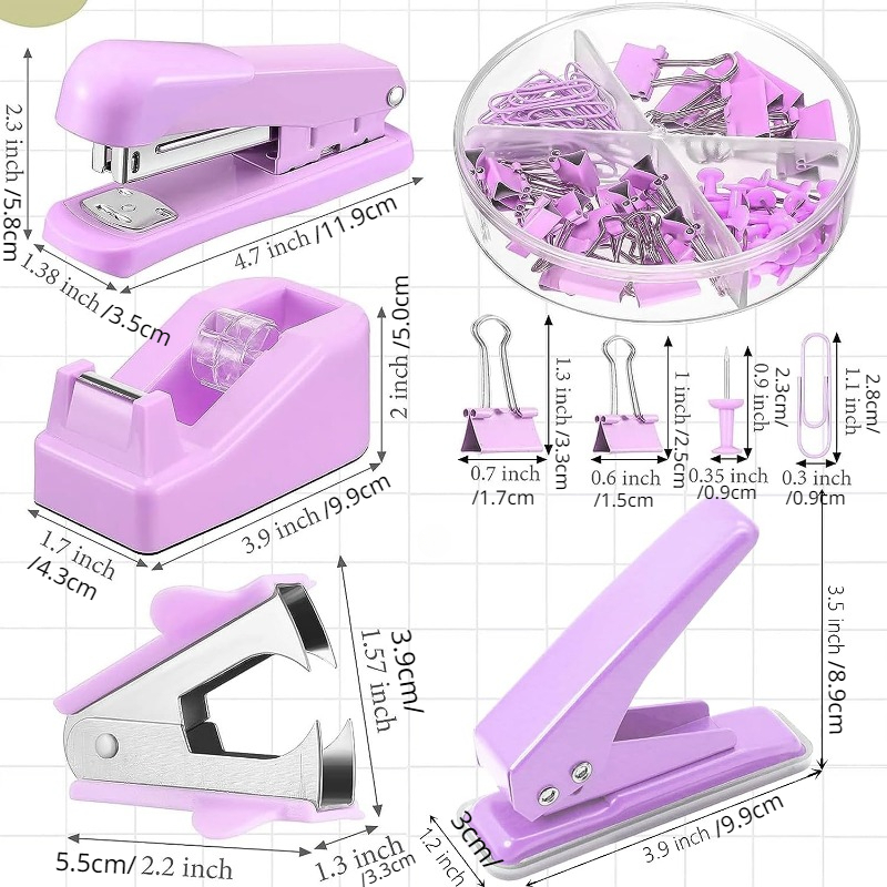 leepiya Office Supply Set 10 Set Pink Desk Accessories Set Include Stapler  Set and Tape Dispenser Lndex Tabs Staple Remover Hole Punch Scissor and