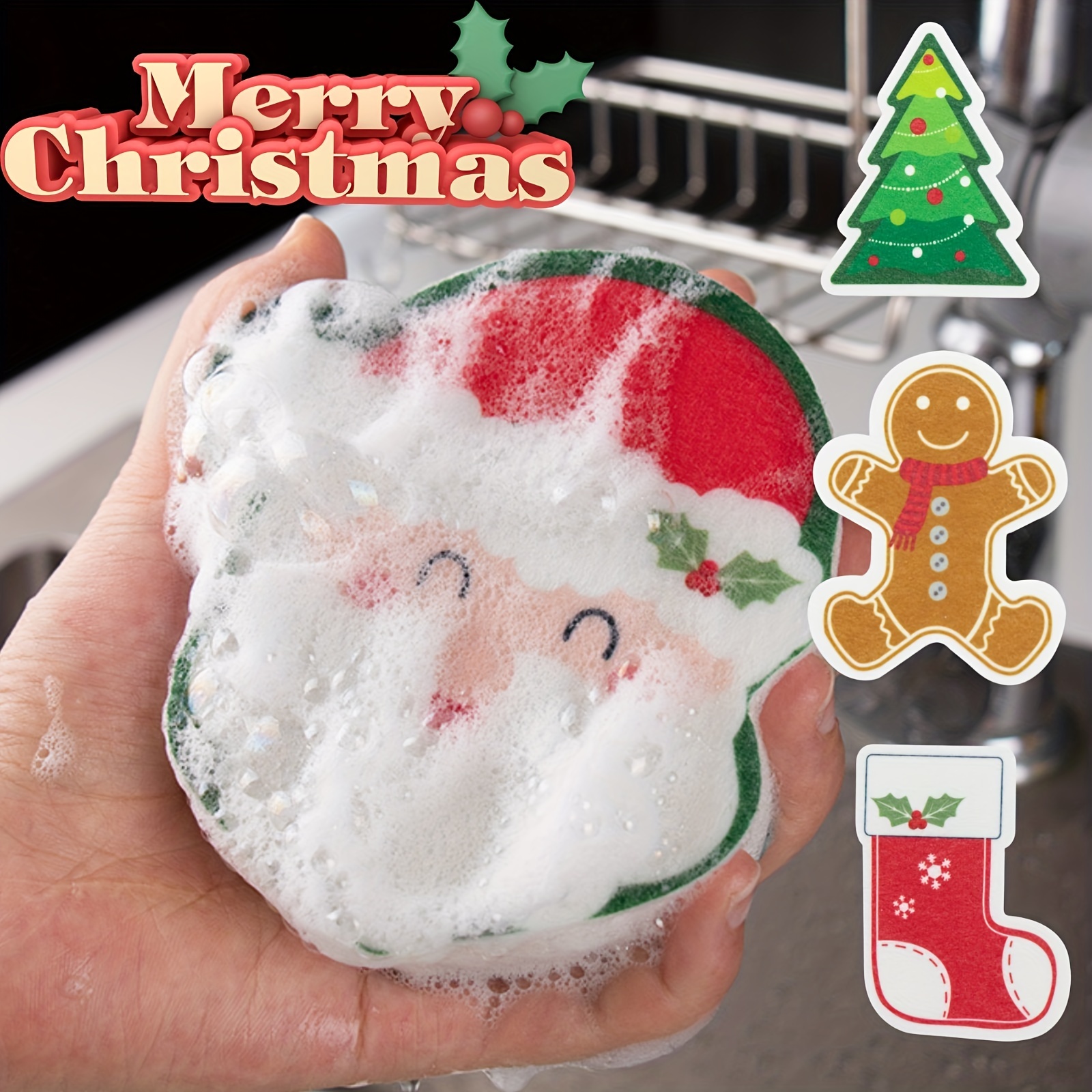 Christmas Sponge Wipe Cartoon Printing Scouring Pad - Temu